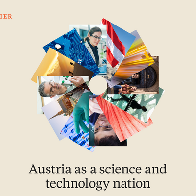 Rad aus Bildern; Text: Austria as a science and technology nation