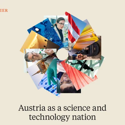 Rad aus Bildern; Text: Austria as a science and technology nation