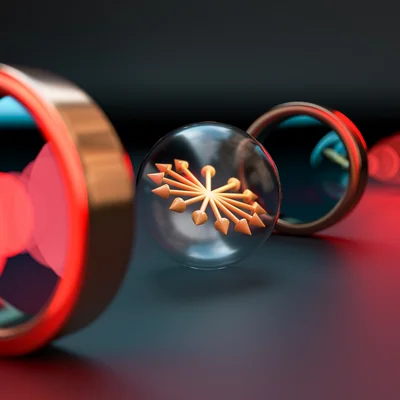 Digitale Darstellung eines Phosphor-Atoms mit vielen Pfeilen innnen. 