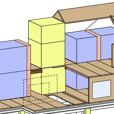 Computergrafik eines Haus-Dachgeschoßes, das mit Modulen aufgestockt worden ist.