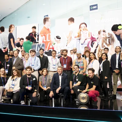 Teilnehmende, Innovationscoaches und Vertreter*innen der TU Austria beim 12. TU Austria Innovations-Marathon 2026 im Rahmen der Austria Technology Talks im MuseumsQuartier Wien.