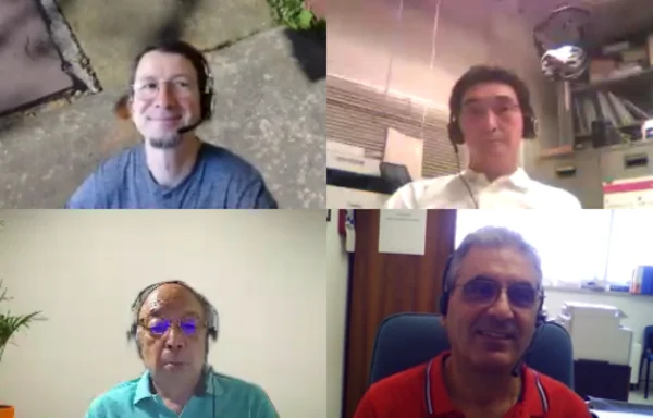 Online aus Deutschland, Dr. Reimer (li/o), aus Japan Prof. Mitsushima (re/o) und Prof. Ota (li/u) und aus Italien, Dott. Squadrito (re/u).