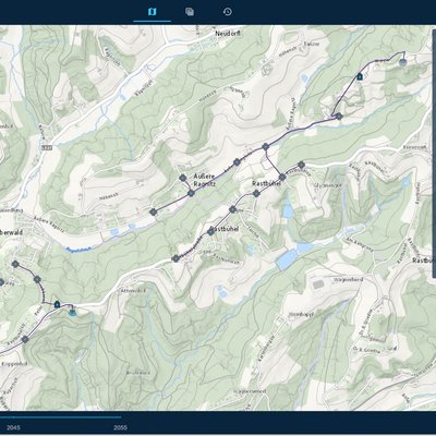 Eine Landkarte, auf der verschiedene Elemente der Wasserversorgung zu sehen sind.