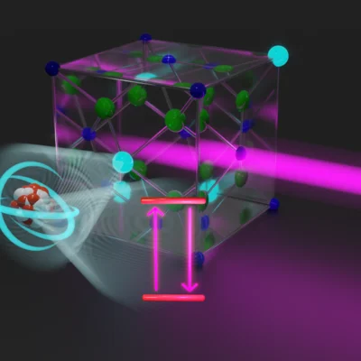 Laserstrahl trifft auf Kristall