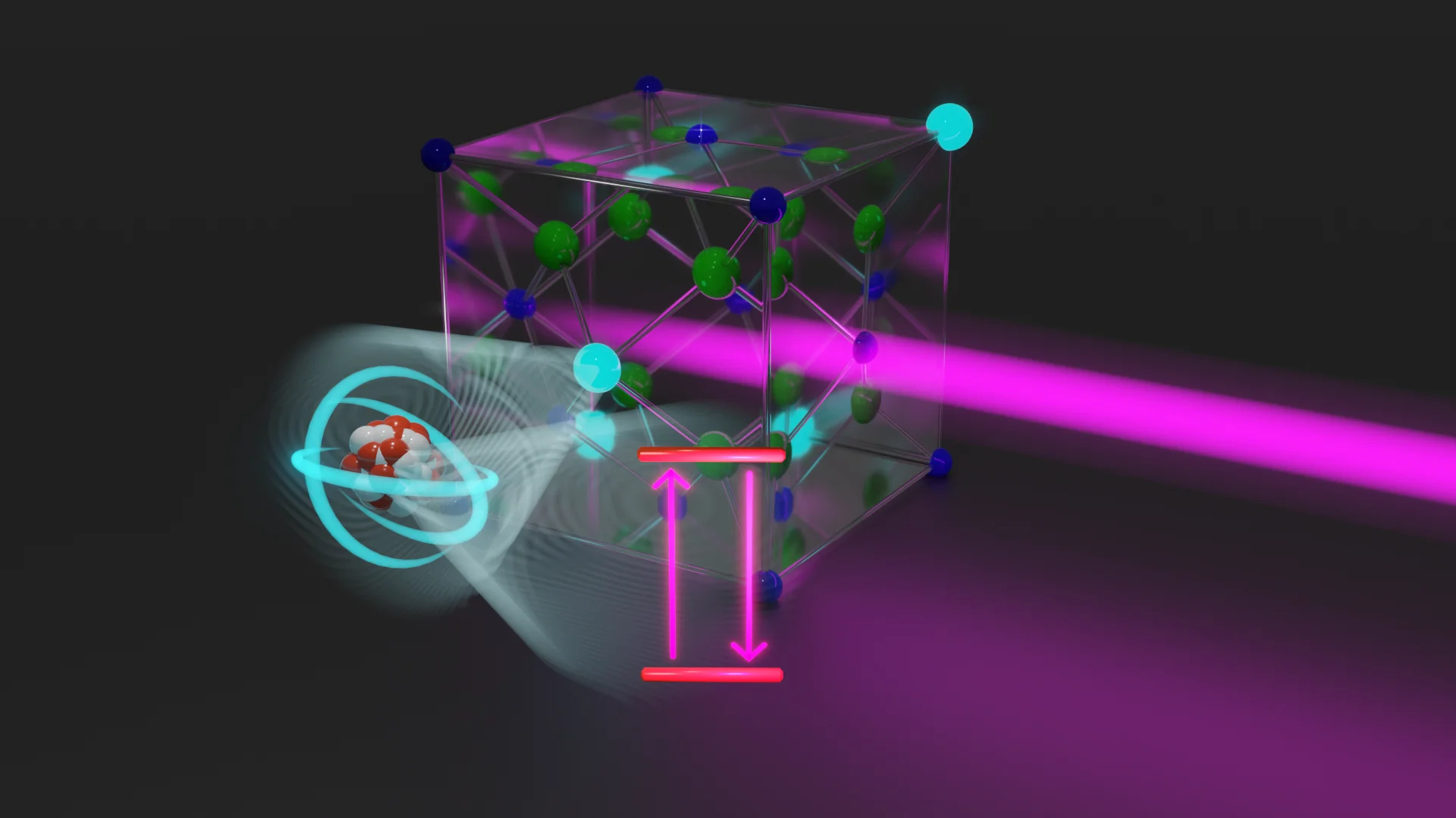 Laserstrahl trifft auf Kristall