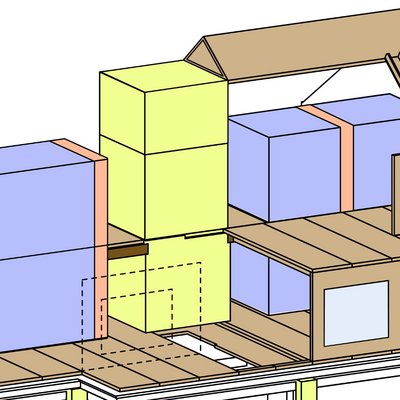 Computergrafik eines Haus-Dachgeschoßes, das mit Modulen aufgestockt worden ist.